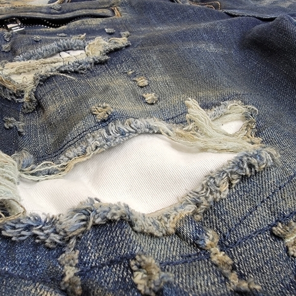 EMBELLISH Men's 34 Distressed Biker Streetwear Jeans with Paneled Stitching - Picture 9 of 16
